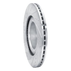 Tesla Model Y Brake Rotor (1) - Front Right - R1 Concepts - Drilled & Slotted - Silver - `20-`25